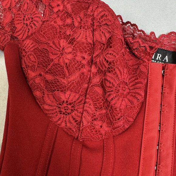 AKIRA Womens Small Red Corset Bustier Date Night Lace Sleeves Regency Going Out - Picture 6 of 16